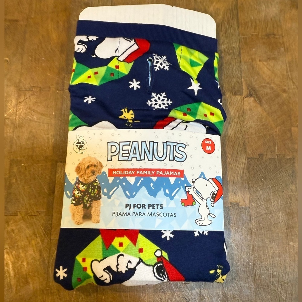 Peanuts Snoopy Blue Holiday Pet Pajamas Holiday Family Pajamas for Dogs Sz M